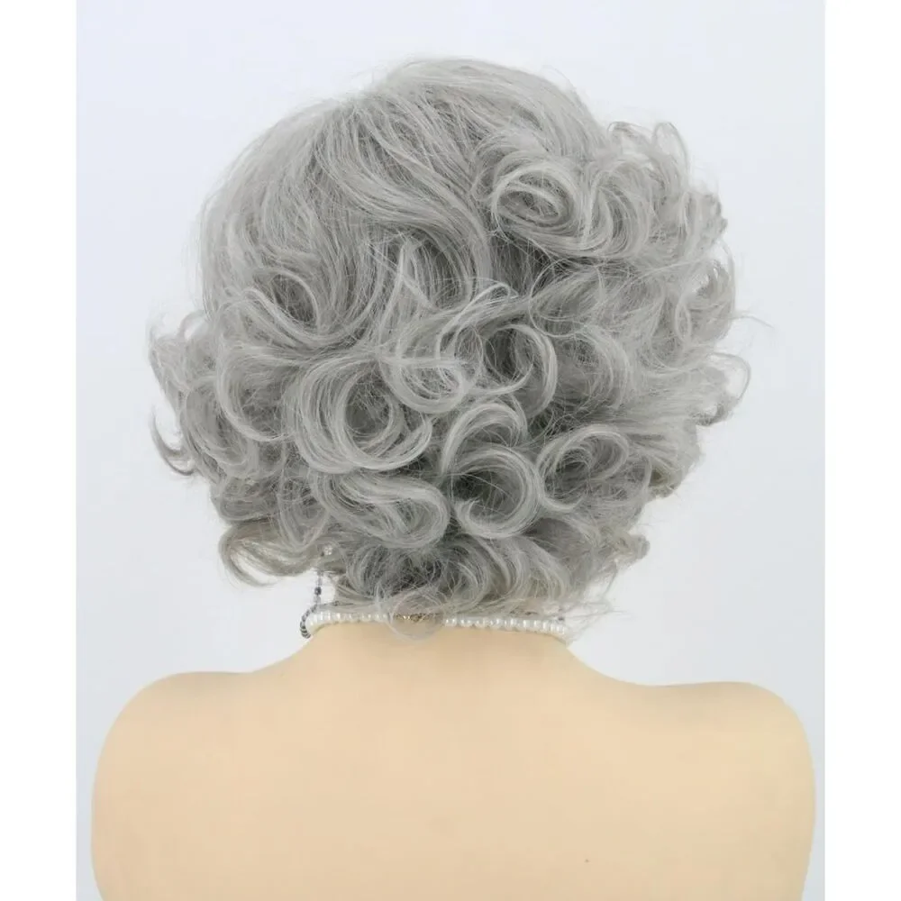 Topcosplay Old Lady Wig 5pc Set Grey Granny Grandma Costume Halloween Wig